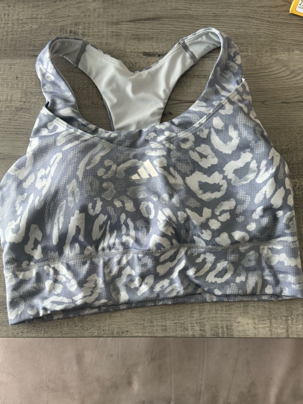 adidas blue and White Leopard Print Racerback Sports Bra